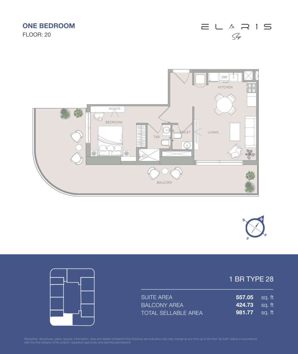 1BR-Type 28 | Elaris Sky offers 1-bedroom apartments in JVT District 3, Jumeirah Village Triangle, Dubai.